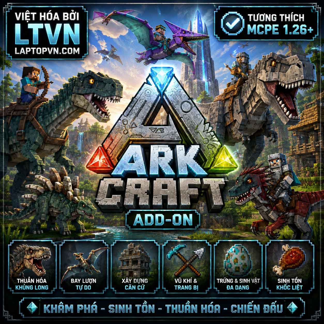 Addon Khủng Long ArkCraft bản 1.5.1 Việt Hóa cho MCPE 1.26+.mcaddon