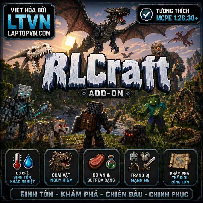 Addon RL Craft V3 Việt Hóa cho MCPE 1.26.3.mcaddon