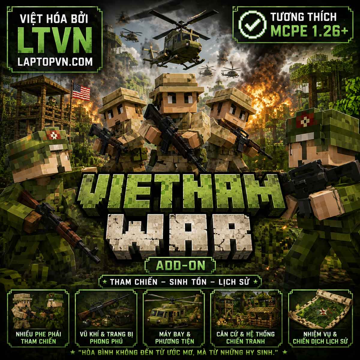 [VH] Addon Kháng Chiến Chống Mỹ VietNam War Dành Cho MCPE 1.26+.mcaddon