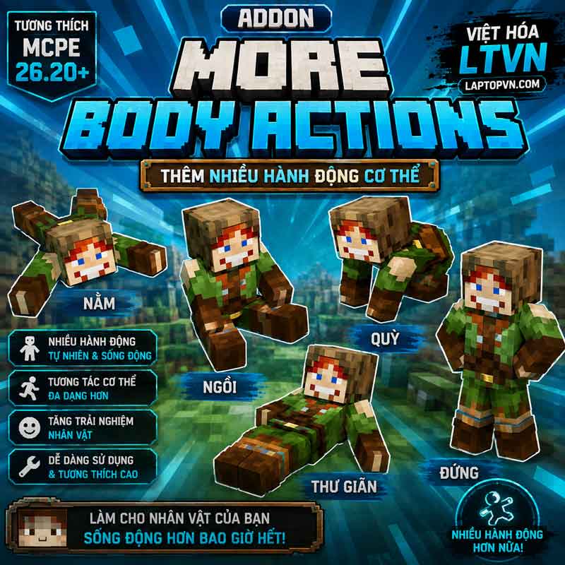 Addon More Body Actions Tiếng Việt Cho MCPE.mcaddon